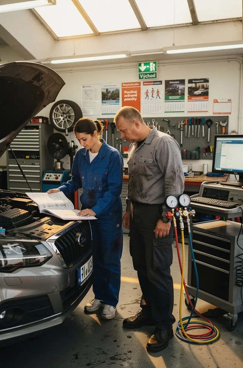 Detailný pohľad na opravu klimatizačnej jednotky v autoservise pred letnou sezónou